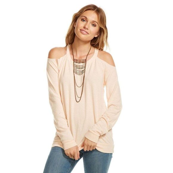 𝅺chaser Love Knit Long Sleeve Cold Shoulder Raglan M - Picture 1 of 8